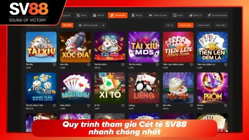 Thao tác tham gia Cát Tê SV88 đơn giản