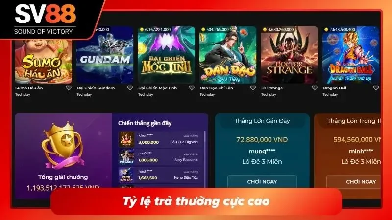Đăng nhập SV88 với tỷ lệ trả thưởng cực khủng