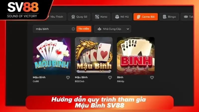 Thao tác tham gia Mậu Binh SV88 được hệ thống tối ưu hóa